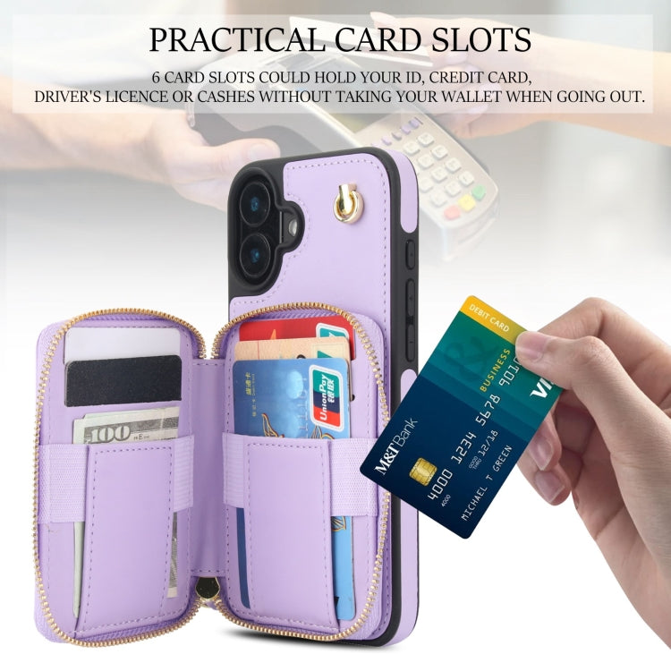 For iPhone 16 Plus AwQuer Crossbody Zipper Wallet Rhombic Leather Back Phone Case