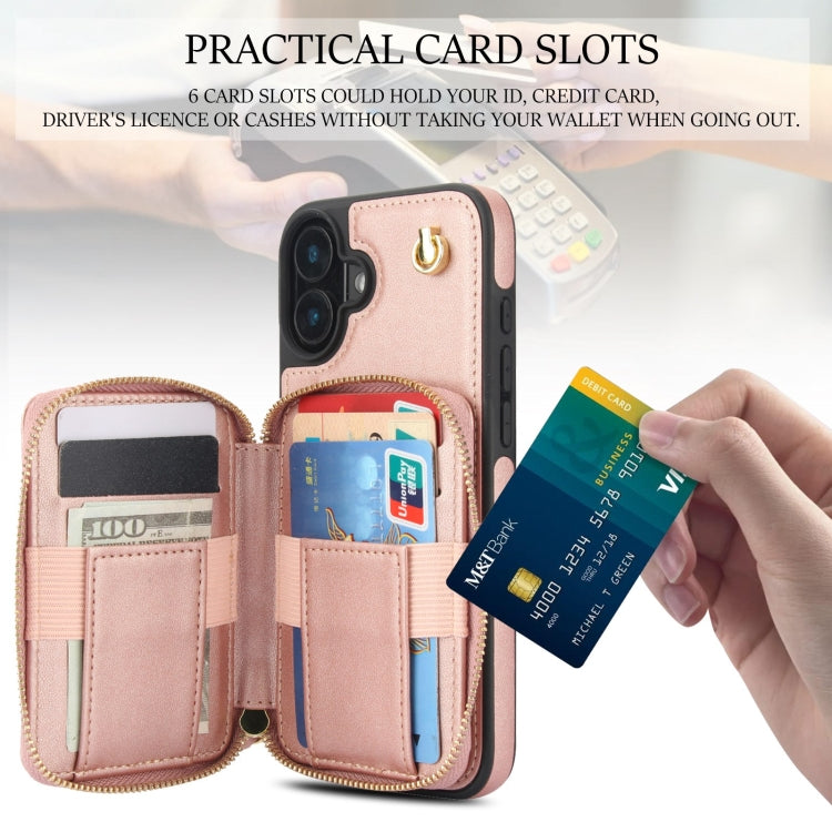 For iPhone 16 AwQuer Crossbody Zipper Wallet Rhombic Leather Back Phone Case