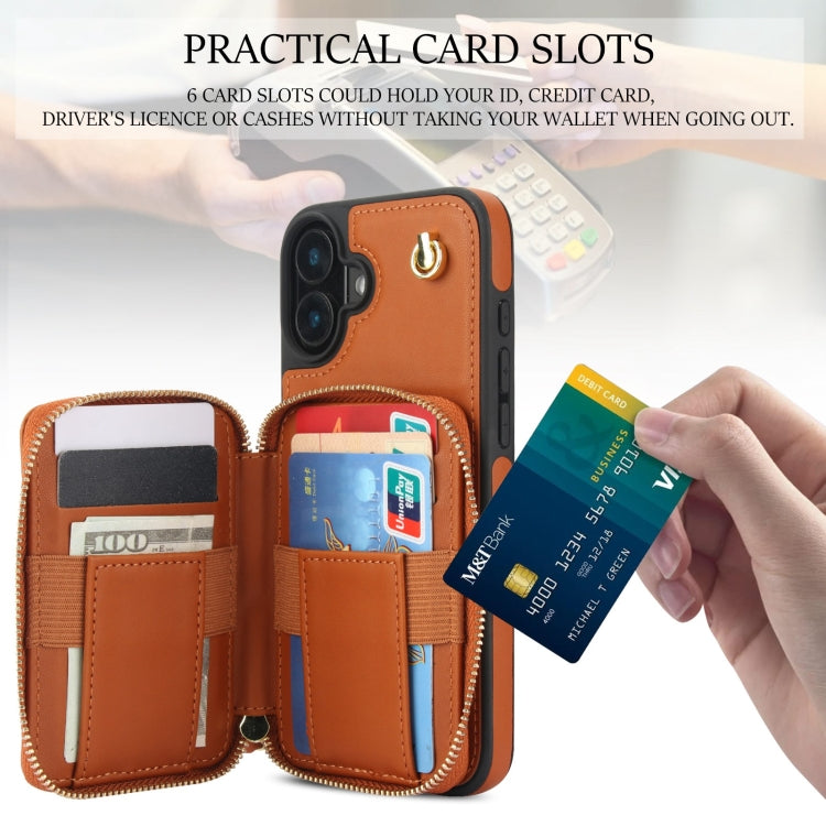 For iPhone 16 AwQuer Crossbody Zipper Wallet Rhombic Leather Back Phone Case