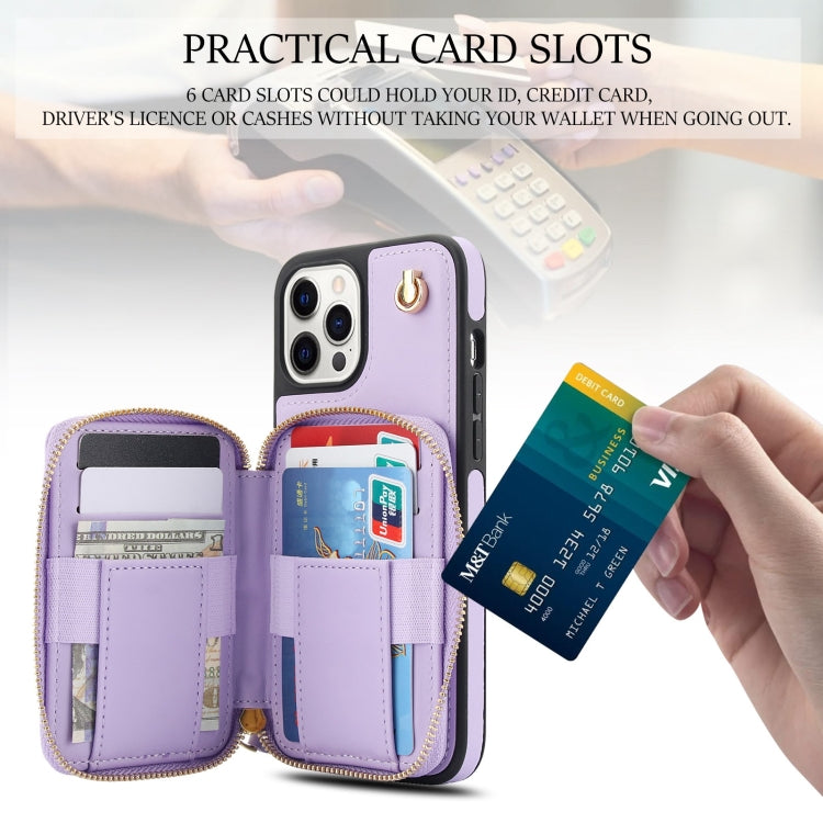 For iPhone 15 Pro AwQuer Crossbody Zipper Wallet Rhombic Leather Back Phone Case