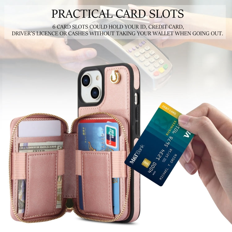 For iPhone 15 Plus AwQuer Crossbody Zipper Wallet Rhombic Leather Back Phone Case