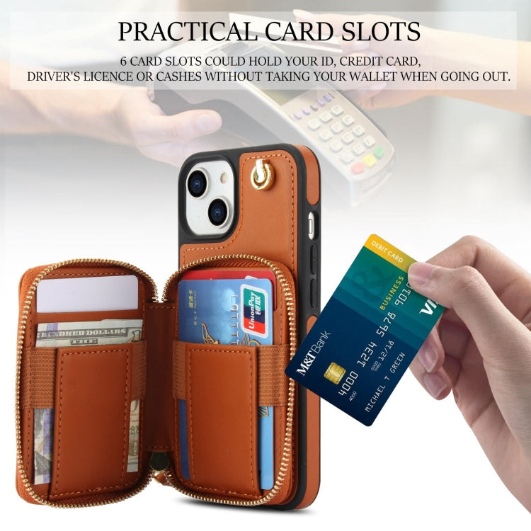 For iPhone 15 Plus AwQuer Crossbody Zipper Wallet Rhombic Leather Back Phone Case