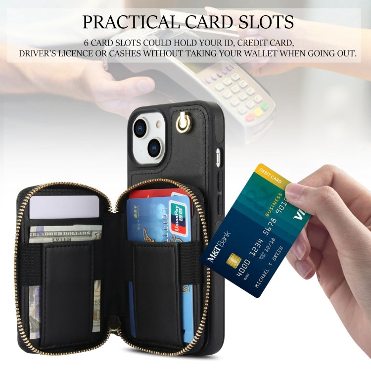 For iPhone 15 AwQuer Crossbody Zipper Wallet Rhombic Leather Back Phone Case