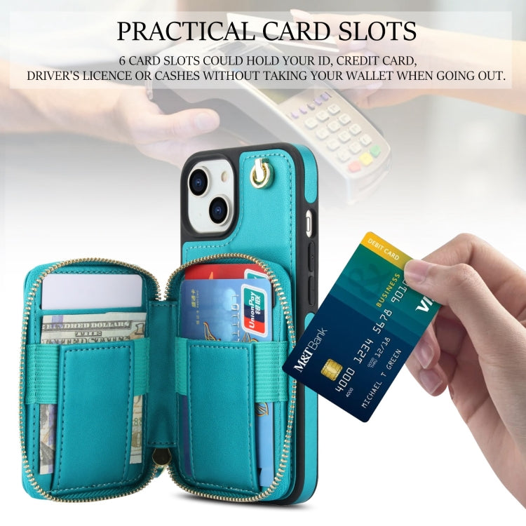 For iPhone 15 AwQuer Crossbody Zipper Wallet Rhombic Leather Back Phone Case