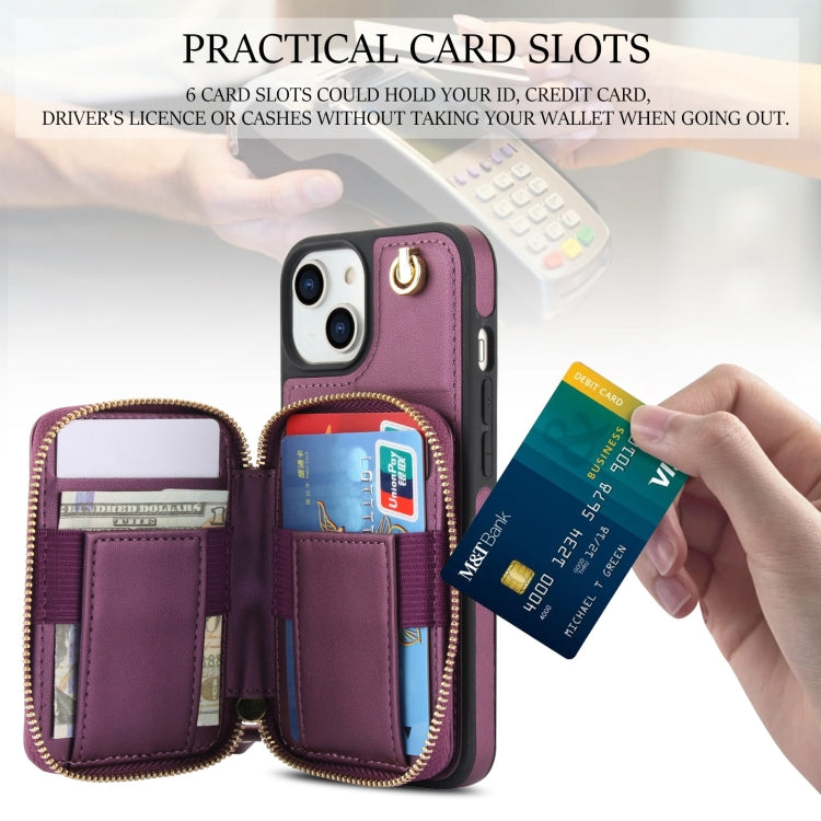 For iPhone 15 AwQuer Crossbody Zipper Wallet Rhombic Leather Back Phone Case