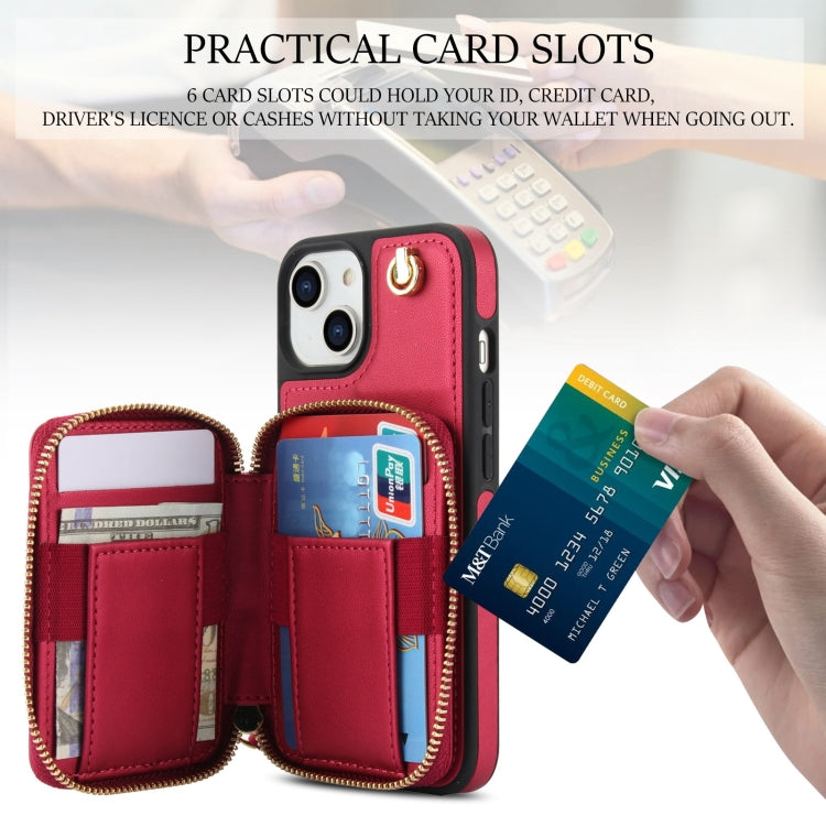 For iPhone 14 / 13 AwQuer Crossbody Zipper Wallet Rhombic Leather Back Phone Case