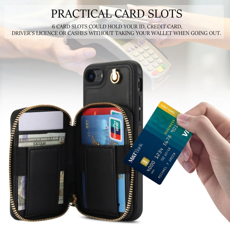 For iPhone 7 / 8 / SE 2022 AwQuer Crossbody Zipper Wallet Rhombic Leather Back Phone Case