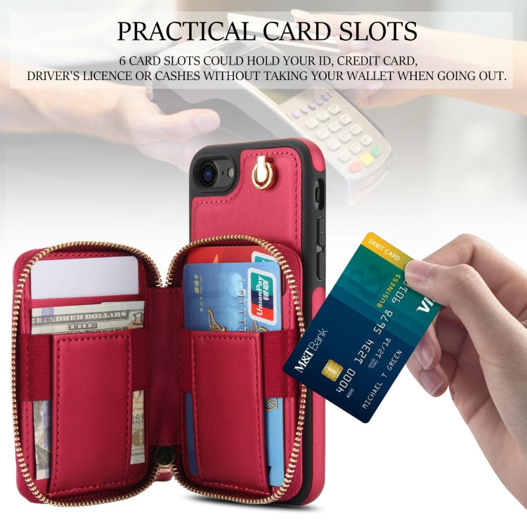 For iPhone 7 / 8 / SE 2022 AwQuer Crossbody Zipper Wallet Rhombic Leather Back Phone Case