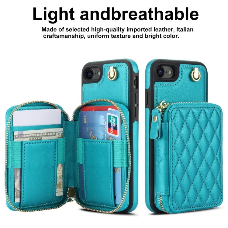 For iPhone 7 / 8 / SE 2022 AwQuer Crossbody Zipper Wallet Rhombic Leather Back Phone Case