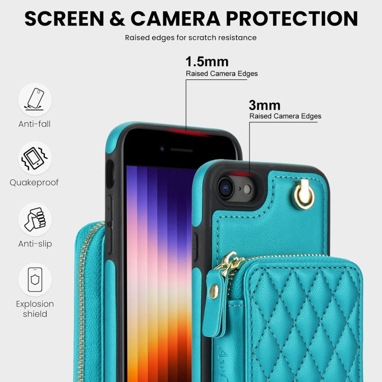 For iPhone 7 / 8 / SE 2022 AwQuer Crossbody Zipper Wallet Rhombic Leather Back Phone Case