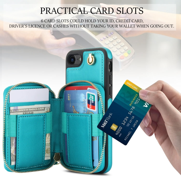 For iPhone 7 / 8 / SE 2022 AwQuer Crossbody Zipper Wallet Rhombic Leather Back Phone Case
