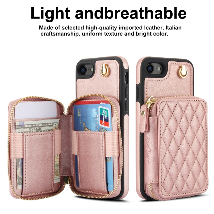 For iPhone 7 / 8 / SE 2022 AwQuer Crossbody Zipper Wallet Rhombic Leather Back Phone Case