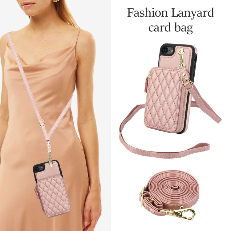 For iPhone 7 / 8 / SE 2022 AwQuer Crossbody Zipper Wallet Rhombic Leather Back Phone Case