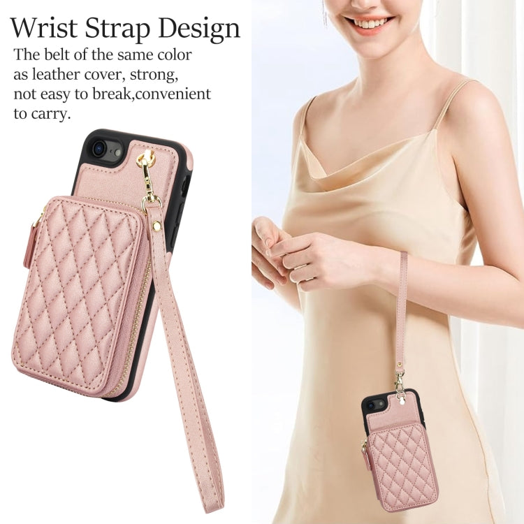 For iPhone 7 / 8 / SE 2022 AwQuer Crossbody Zipper Wallet Rhombic Leather Back Phone Case