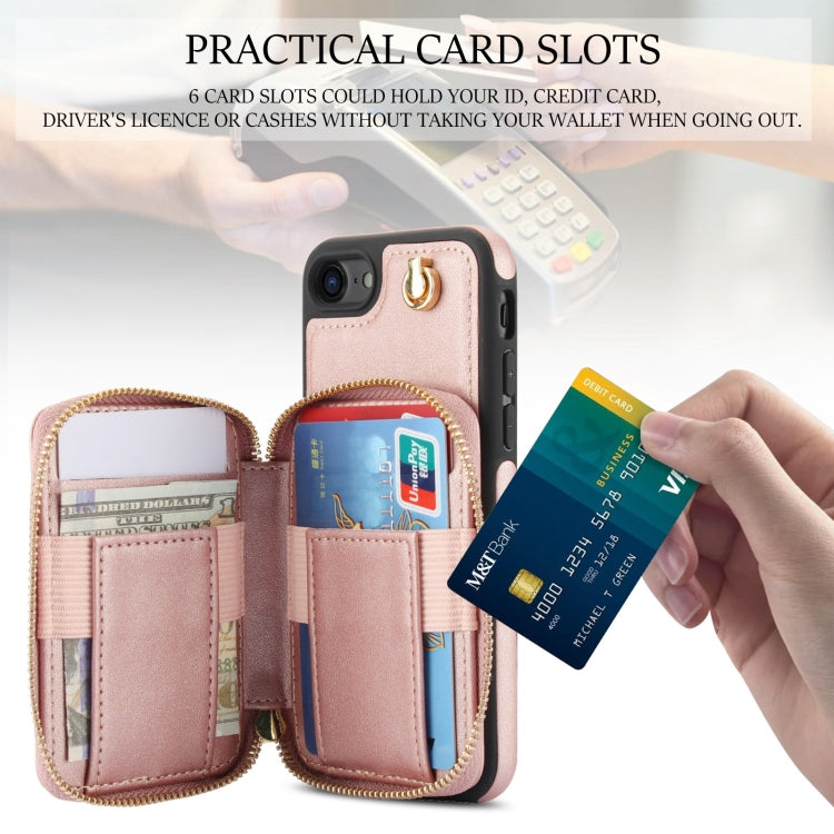 For iPhone 7 / 8 / SE 2022 AwQuer Crossbody Zipper Wallet Rhombic Leather Back Phone Case