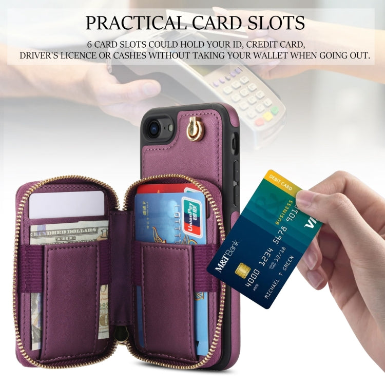 For iPhone 7 / 8 / SE 2022 AwQuer Crossbody Zipper Wallet Rhombic Leather Back Phone Case
