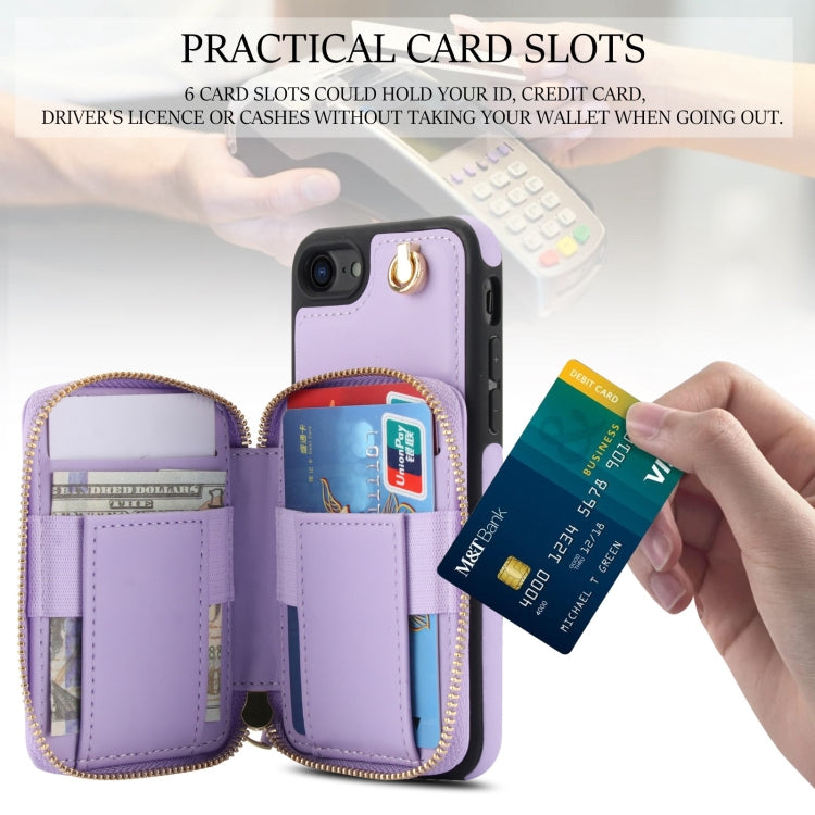 For iPhone 7 / 8 / SE 2022 AwQuer Crossbody Zipper Wallet Rhombic Leather Back Phone Case