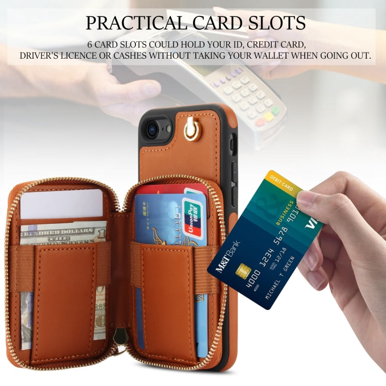 For iPhone 7 / 8 / SE 2022 AwQuer Crossbody Zipper Wallet Rhombic Leather Back Phone Case