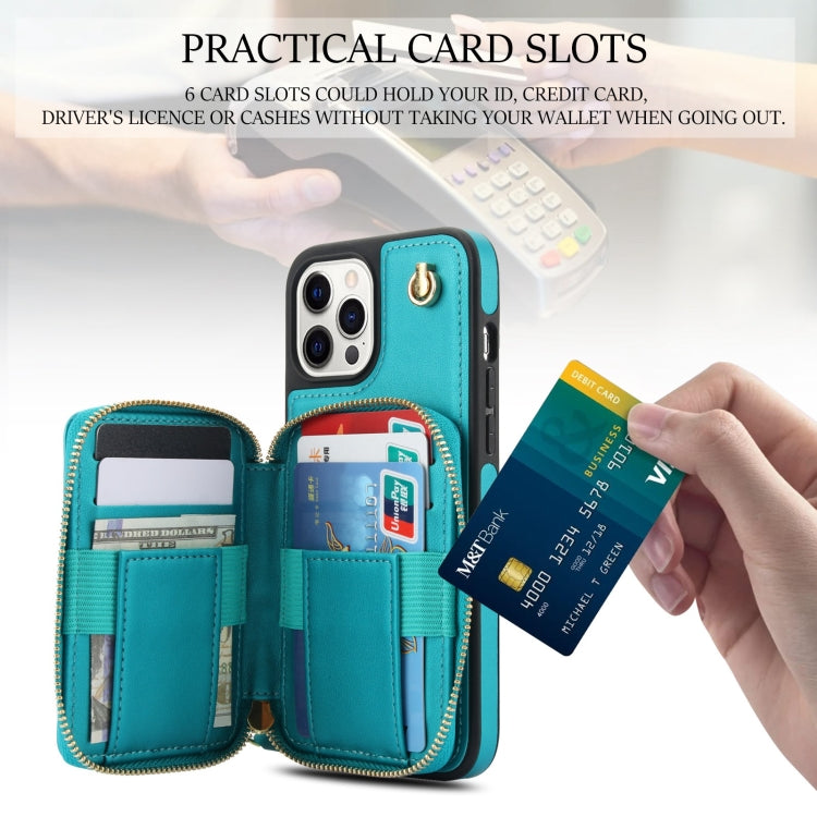 For iPhone 12 / 12 Pro AwQuer Crossbody Zipper Wallet Rhombic Leather Back Phone Case