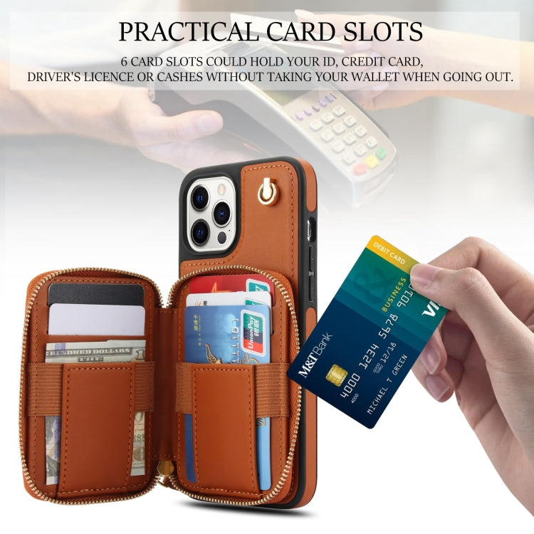 For iPhone 12 Pro Max AwQuer Crossbody Zipper Wallet Rhombic Leather Back Phone Case
