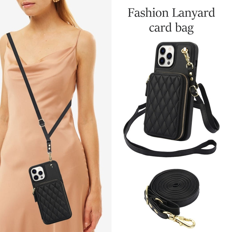 For iPhone 11 Pro Max AwQuer Crossbody Zipper Wallet Rhombic Leather Back Phone Case