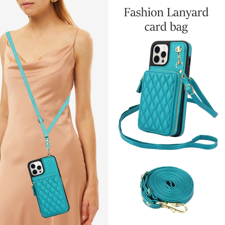 For iPhone 11 Pro Max AwQuer Crossbody Zipper Wallet Rhombic Leather Back Phone Case