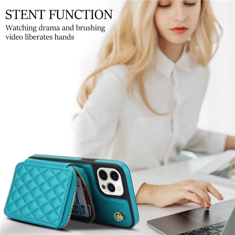 For iPhone 11 Pro Max AwQuer Crossbody Zipper Wallet Rhombic Leather Back Phone Case