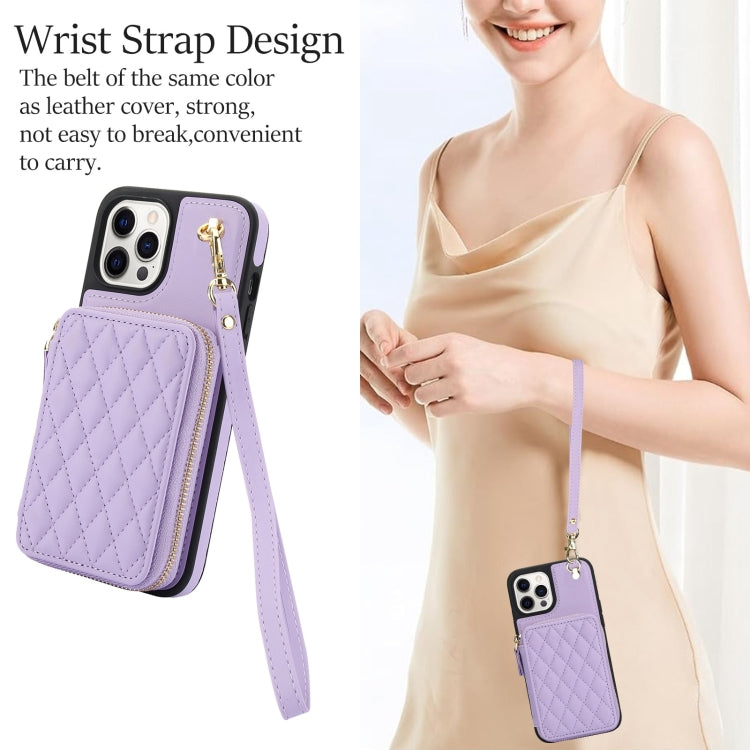 For iPhone 11 Pro Max AwQuer Crossbody Zipper Wallet Rhombic Leather Back Phone Case