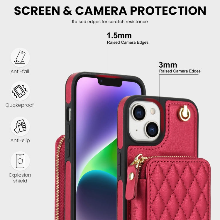 For iPhone 11 AwQuer Crossbody Zipper Wallet Rhombic Leather Back Phone Case