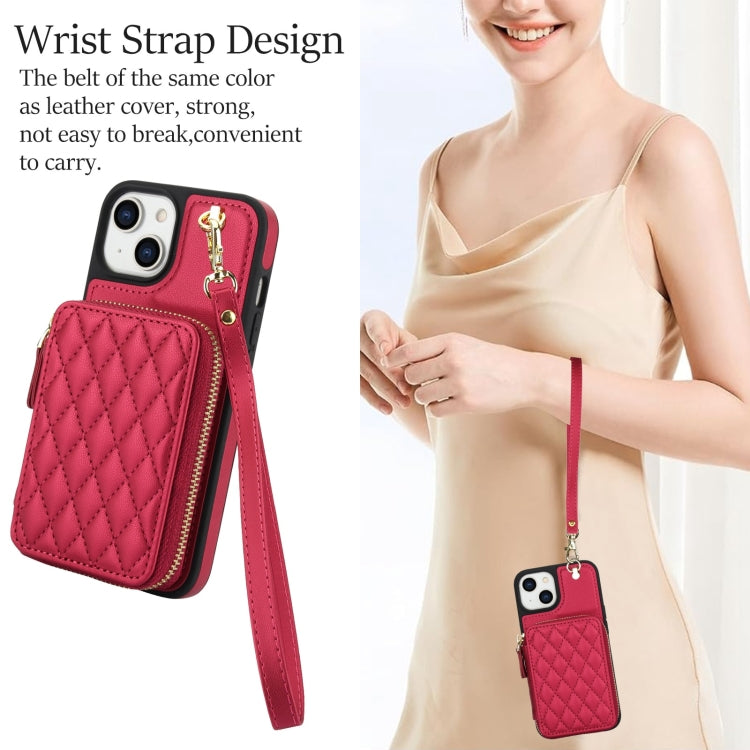 For iPhone 11 AwQuer Crossbody Zipper Wallet Rhombic Leather Back Phone Case