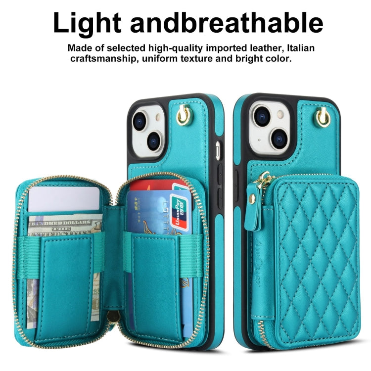For iPhone 11 AwQuer Crossbody Zipper Wallet Rhombic Leather Back Phone Case