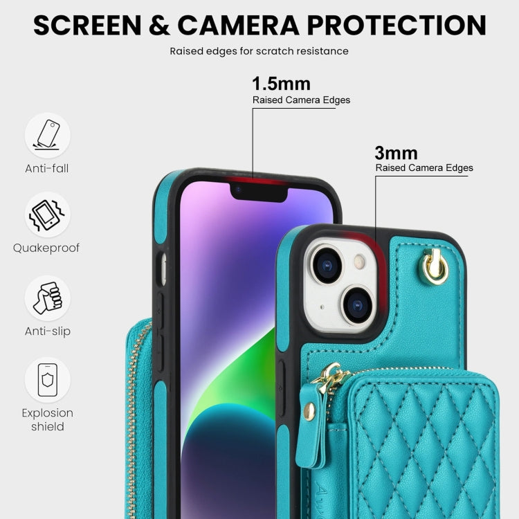 For iPhone 11 AwQuer Crossbody Zipper Wallet Rhombic Leather Back Phone Case