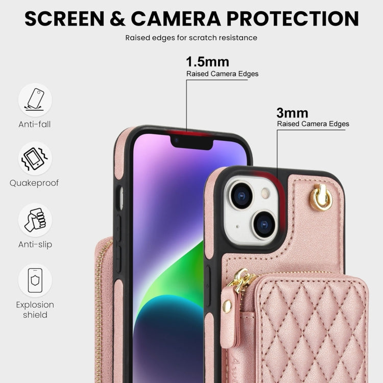 For iPhone 11 AwQuer Crossbody Zipper Wallet Rhombic Leather Back Phone Case