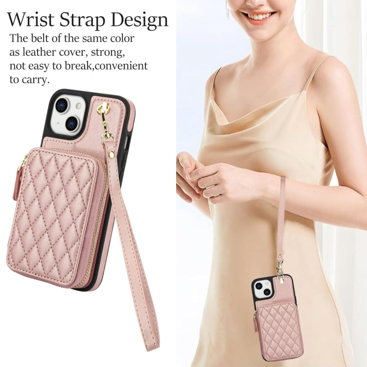 For iPhone 11 AwQuer Crossbody Zipper Wallet Rhombic Leather Back Phone Case