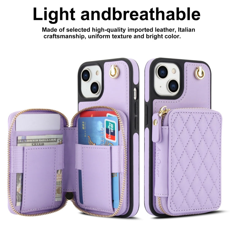 For iPhone 11 AwQuer Crossbody Zipper Wallet Rhombic Leather Back Phone Case