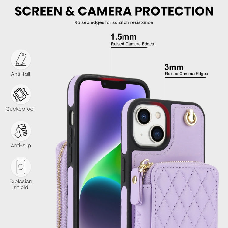 For iPhone 11 AwQuer Crossbody Zipper Wallet Rhombic Leather Back Phone Case