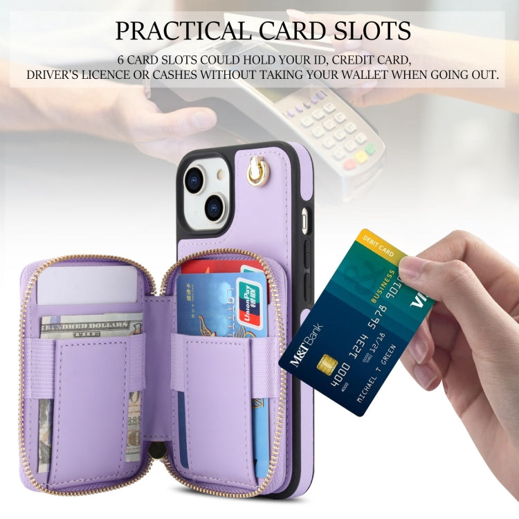 For iPhone 11 AwQuer Crossbody Zipper Wallet Rhombic Leather Back Phone Case