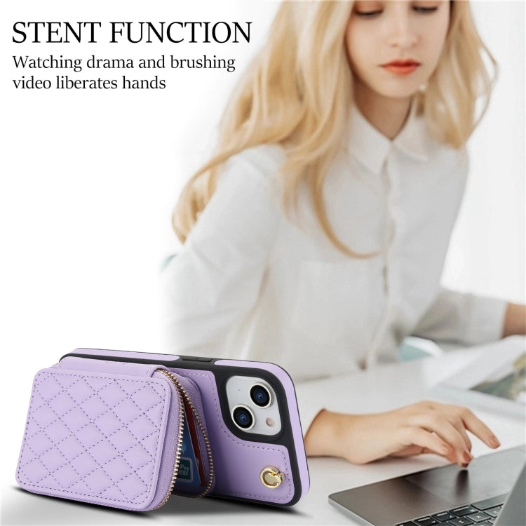 For iPhone 11 AwQuer Crossbody Zipper Wallet Rhombic Leather Back Phone Case