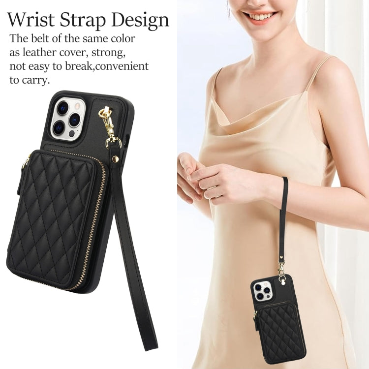For iPhone 11 Pro AwQuer Crossbody Zipper Wallet Rhombic Leather Back Phone Case