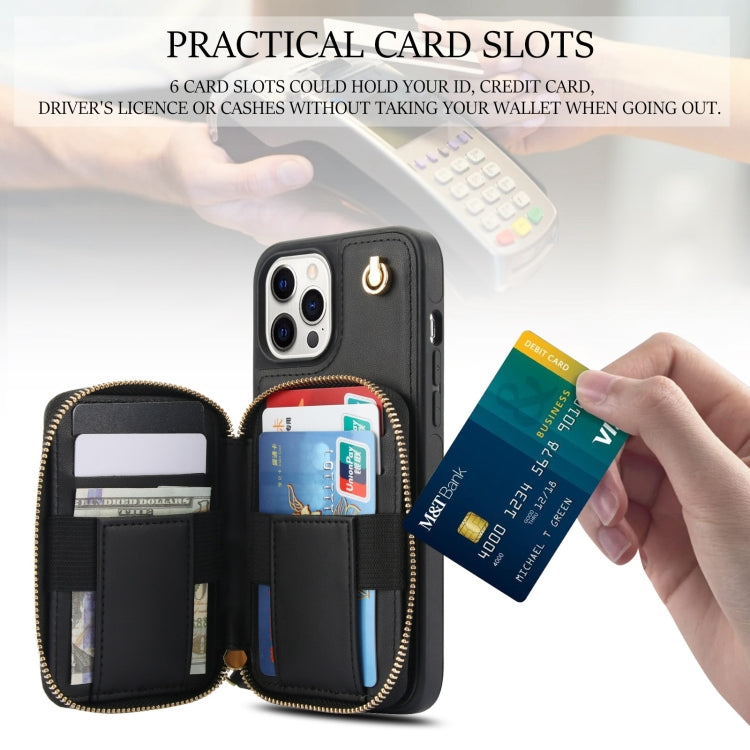 For iPhone 11 Pro AwQuer Crossbody Zipper Wallet Rhombic Leather Back Phone Case