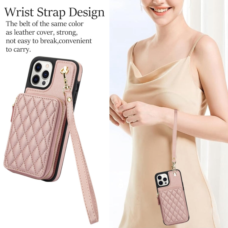 For iPhone 11 Pro AwQuer Crossbody Zipper Wallet Rhombic Leather Back Phone Case