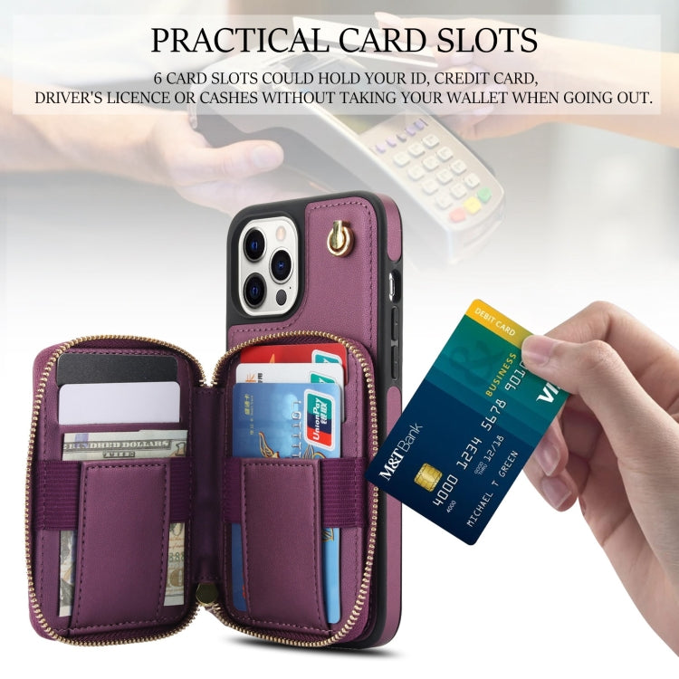 For iPhone 11 Pro AwQuer Crossbody Zipper Wallet Rhombic Leather Back Phone Case