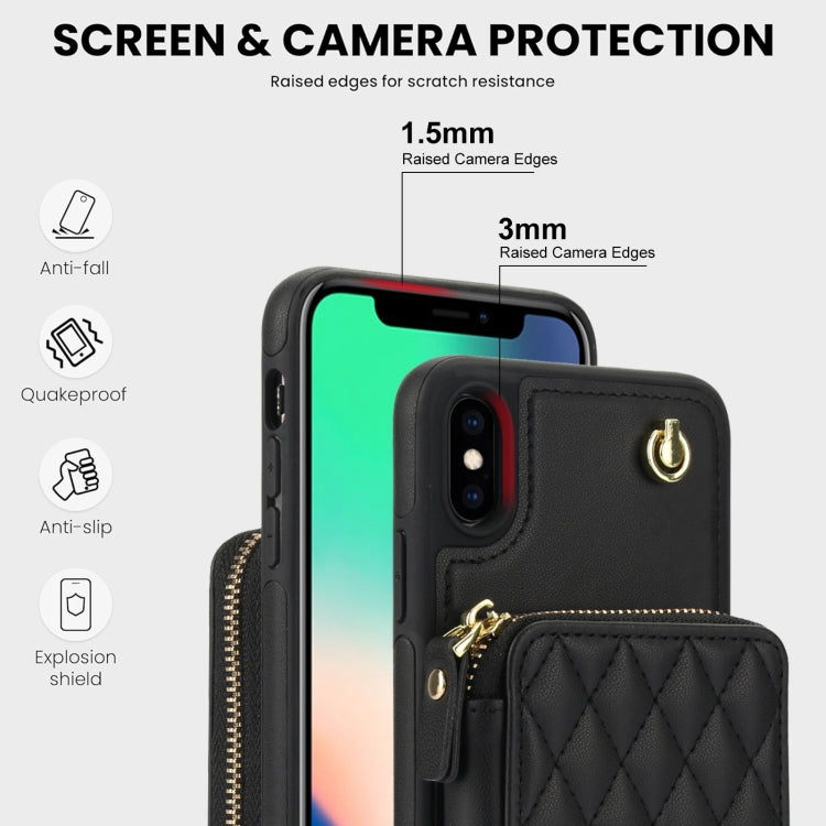 For iPhone X / XS AwQuer Crossbody Zipper Wallet Rhombic Leather Back Phone Case