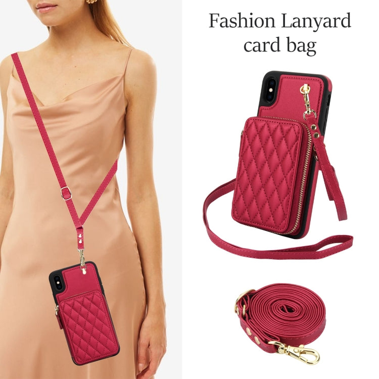 For iPhone X / XS AwQuer Crossbody Zipper Wallet Rhombic Leather Back Phone Case