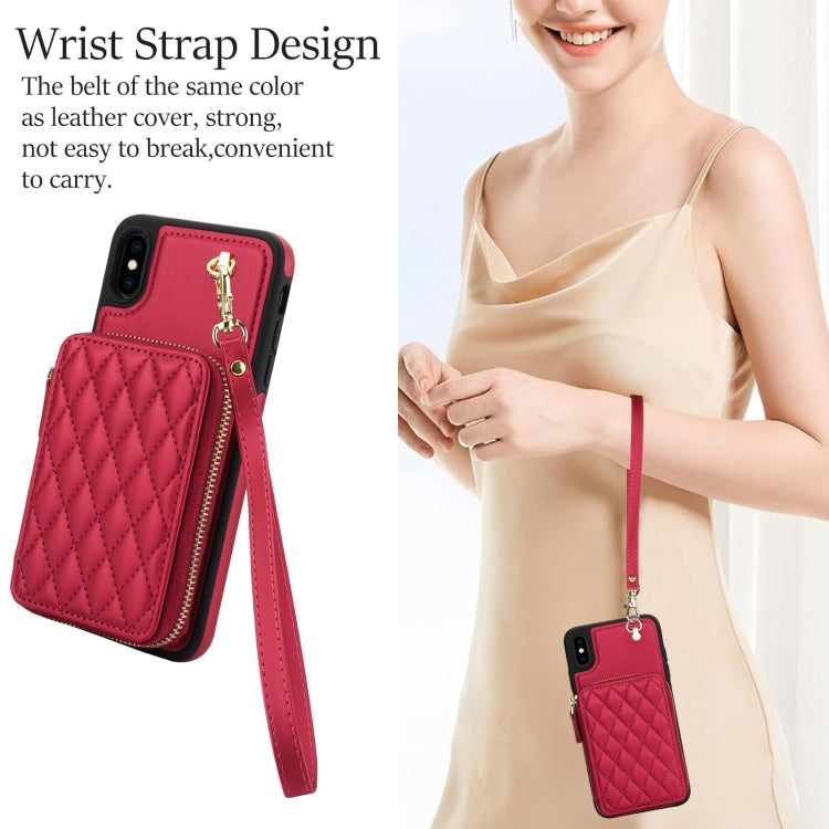 For iPhone X / XS AwQuer Crossbody Zipper Wallet Rhombic Leather Back Phone Case