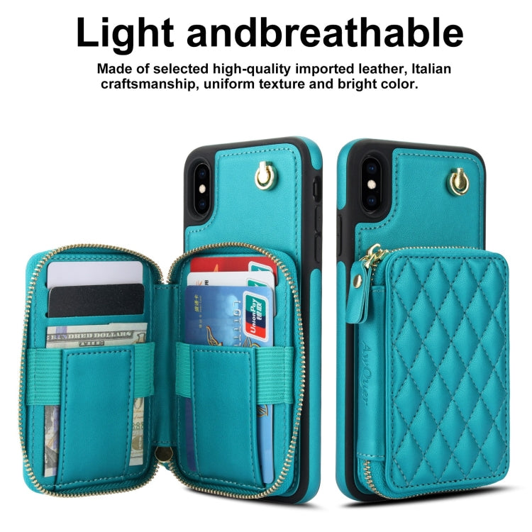 For iPhone X / XS AwQuer Crossbody Zipper Wallet Rhombic Leather Back Phone Case