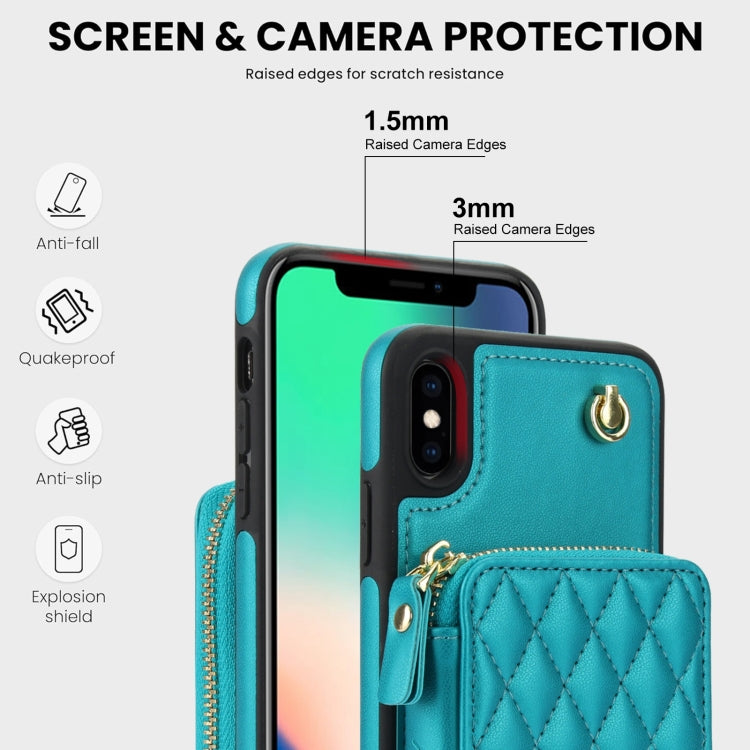 For iPhone X / XS AwQuer Crossbody Zipper Wallet Rhombic Leather Back Phone Case