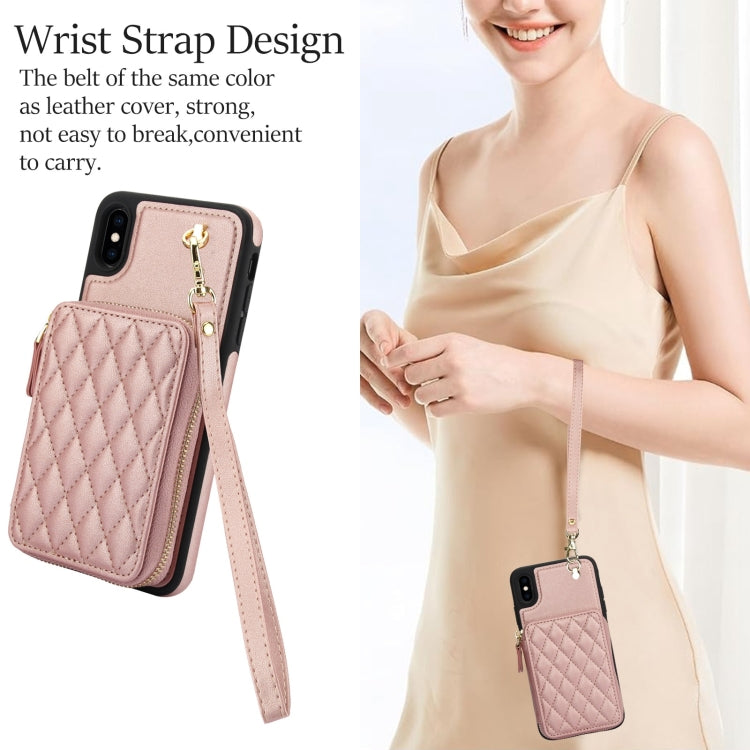 For iPhone X / XS AwQuer Crossbody Zipper Wallet Rhombic Leather Back Phone Case