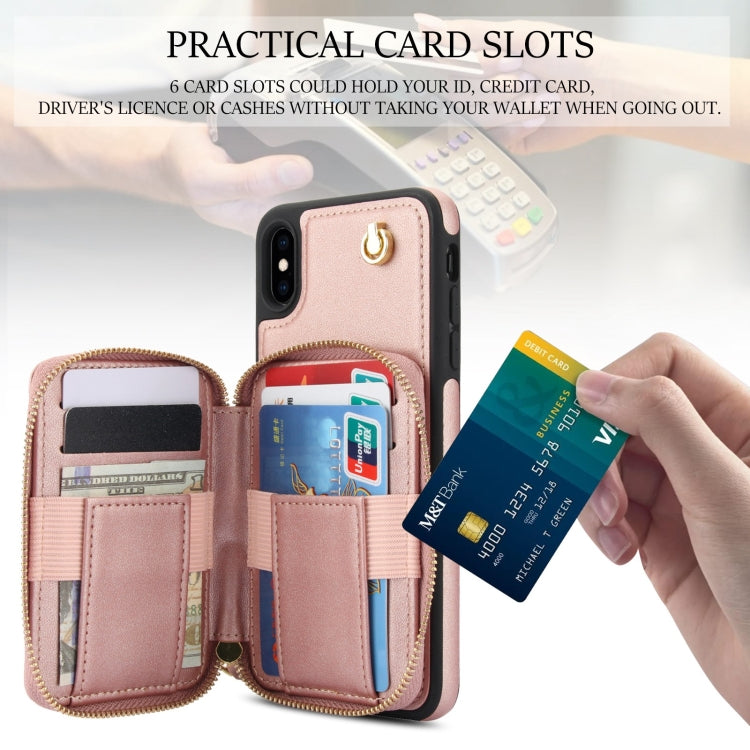 For iPhone X / XS AwQuer Crossbody Zipper Wallet Rhombic Leather Back Phone Case
