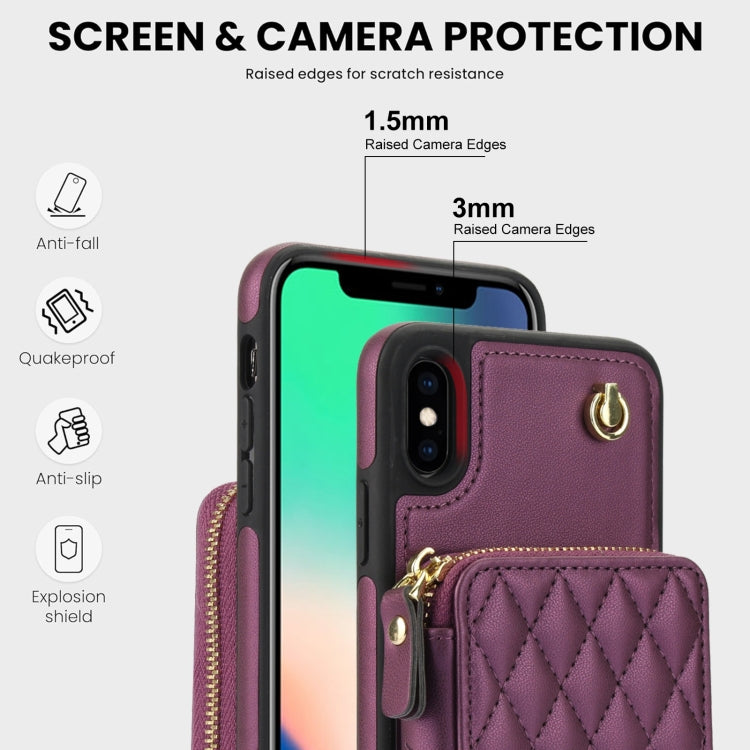 For iPhone X / XS AwQuer Crossbody Zipper Wallet Rhombic Leather Back Phone Case